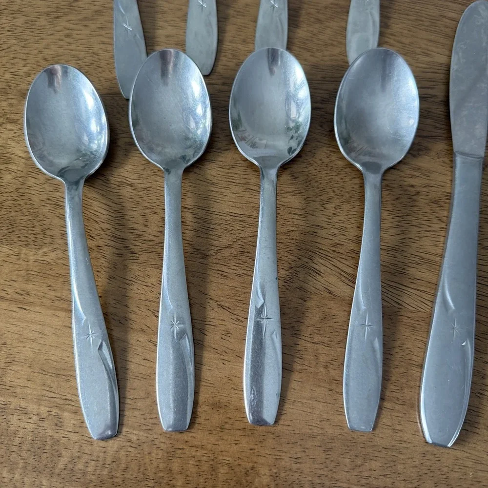 VTG Wallace North Star Glossary‎ Stainless Steel Dinner Spoons Knife Atomic MCM
